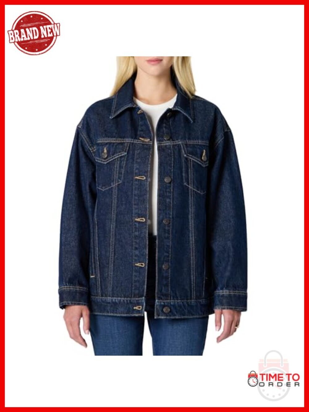 Women's Rigid Oversized Trucker Jacket with Pockets